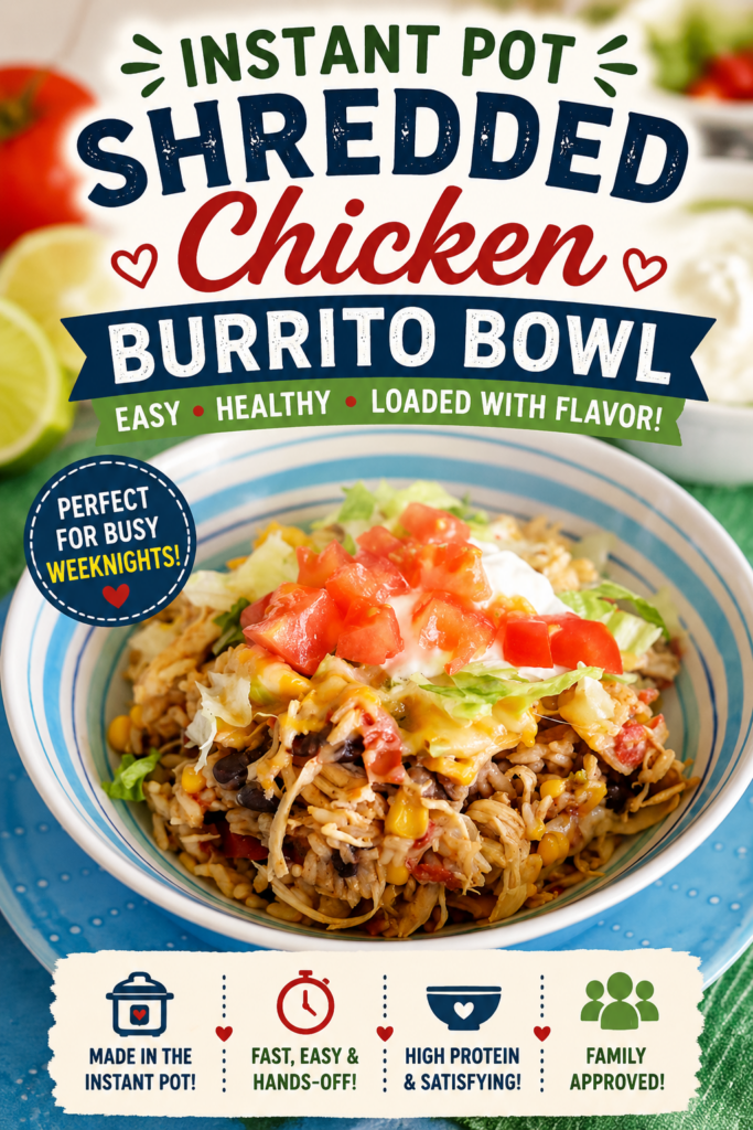 instant pot shredded chicken burrito bowl pin