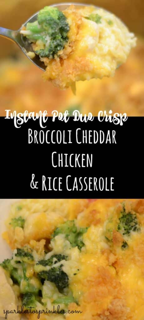instant pot duo crisp broccoli cheddat chicken and rice casserole