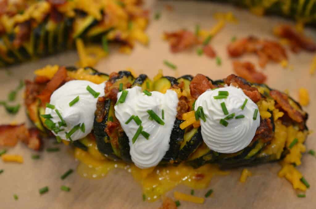Air Fryer Keto Loaded Hasselback Zucchini 1