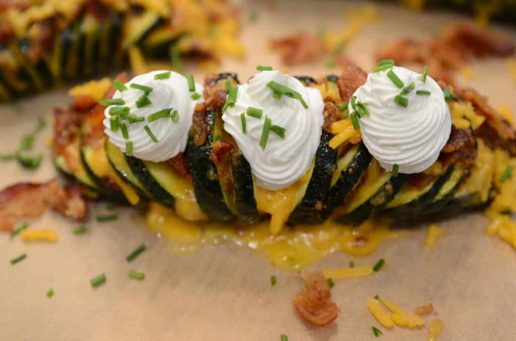 Air Fryer Keto Loaded Hasselback Zucchini 