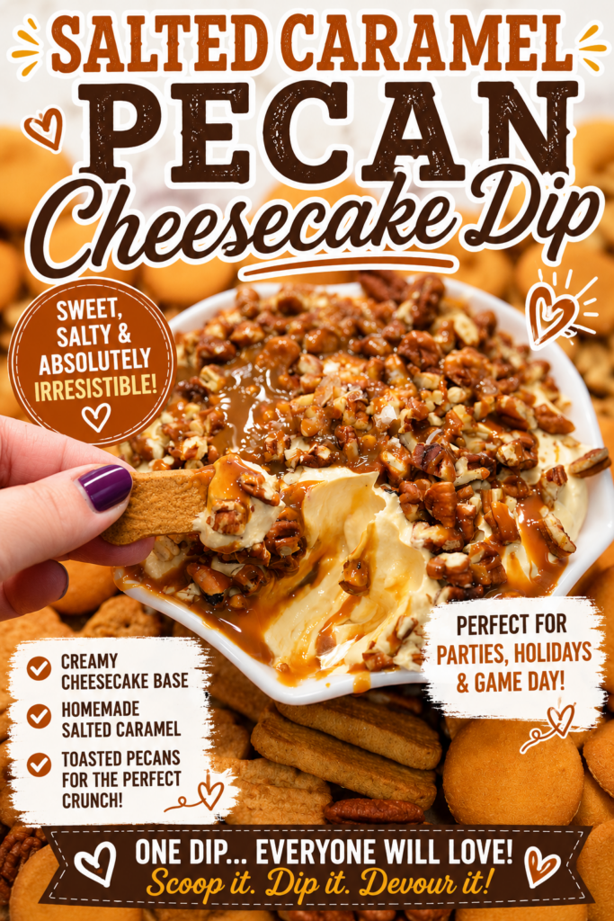 salted caramel pecan cheesecake dip pin new
