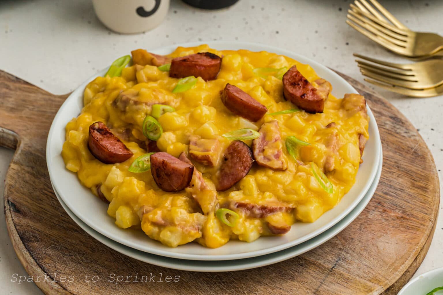Crockpot Kielbasa Cheesy Potatoes Sparkles to Sprinkles