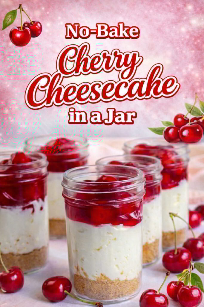 no bake cherry cheesecake in a jar pin new