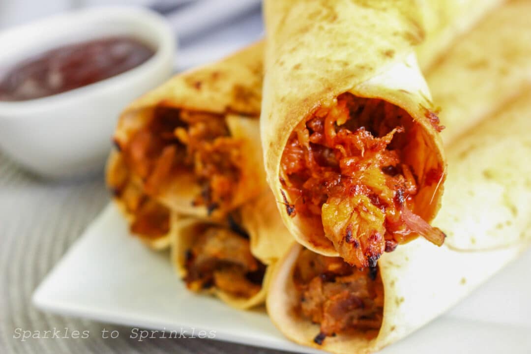 Air Fryer BBQ Pulled Pork Taquitos Sparkles to Sprinkles