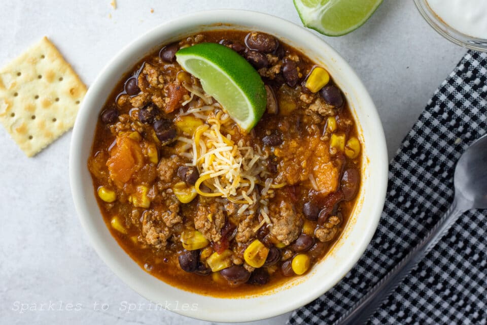 Instant Pot Turkey Chili with Sweet Potatoes Sparkles to Sprinkles