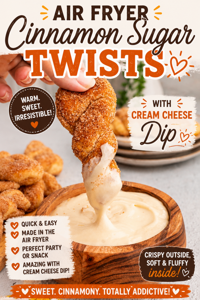 air fryer cinnamon twists with cream cheese dip pin new