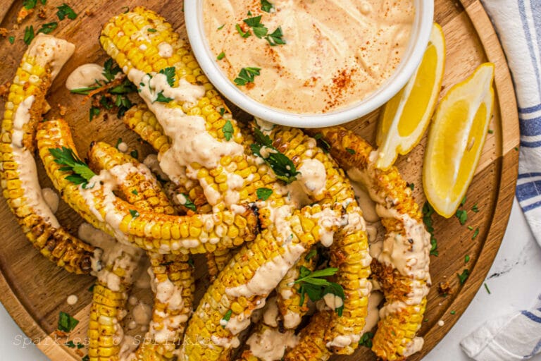 Air Fryer Corn Ribs with Garlic Aioli
