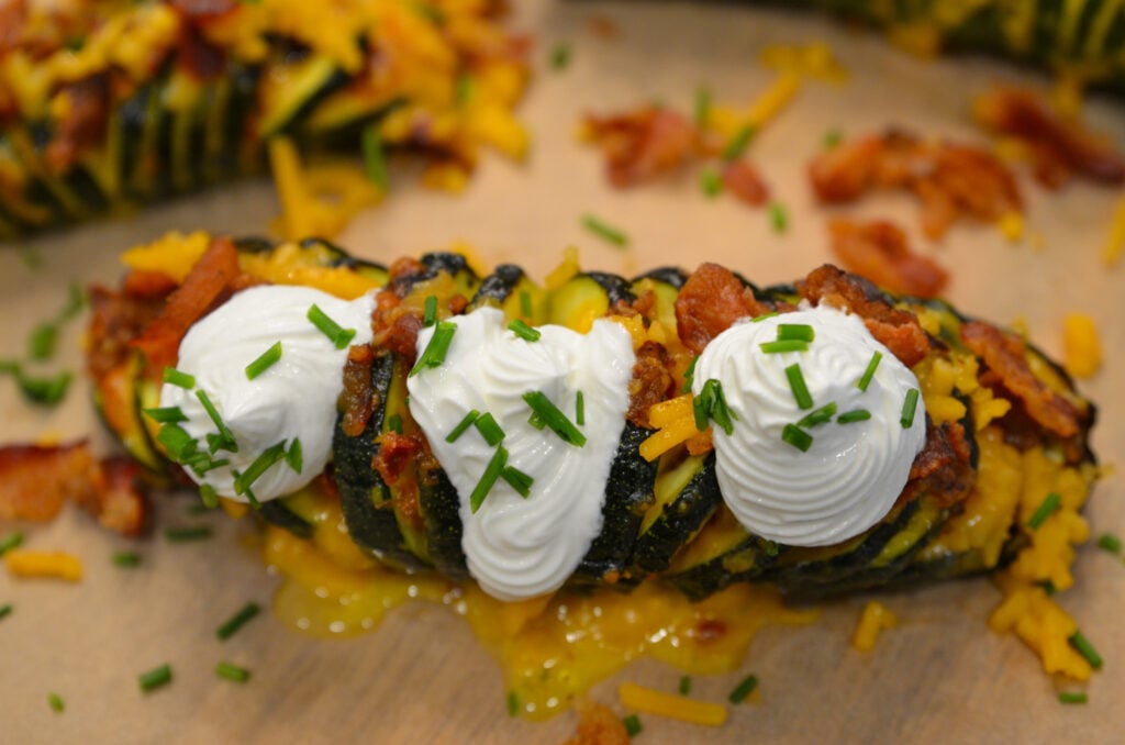 air fryer keto loaded hasselback zucchini