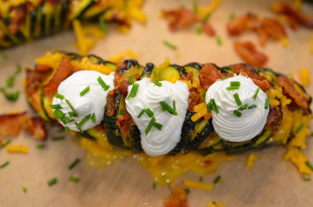 air fryer keto loaded hasselback zucchini