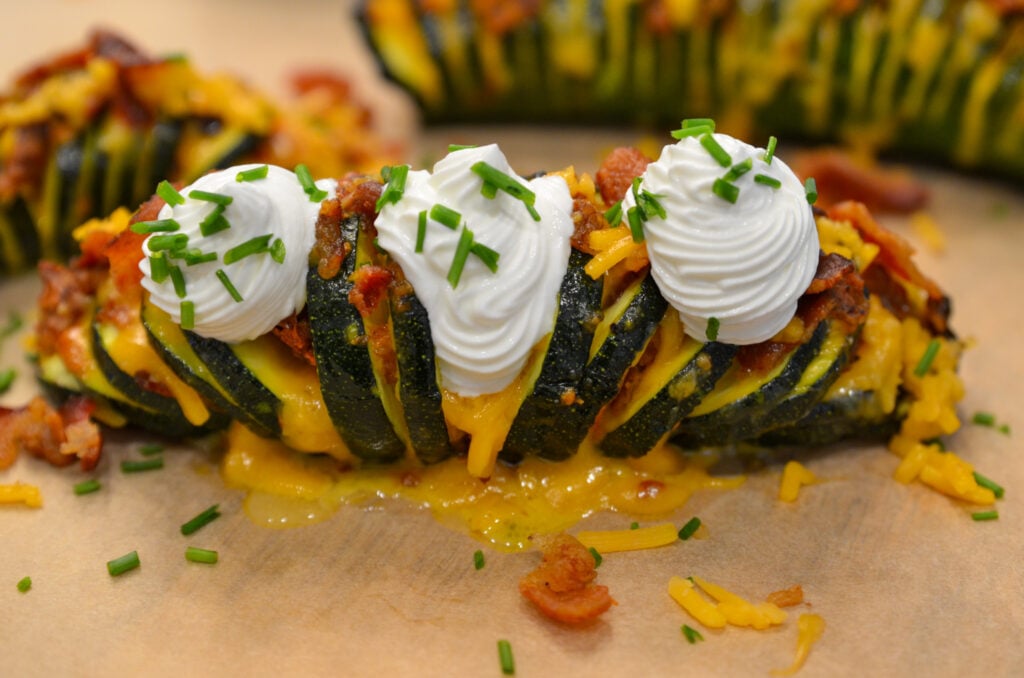 air fryer keto loaded hasselback zucchini
