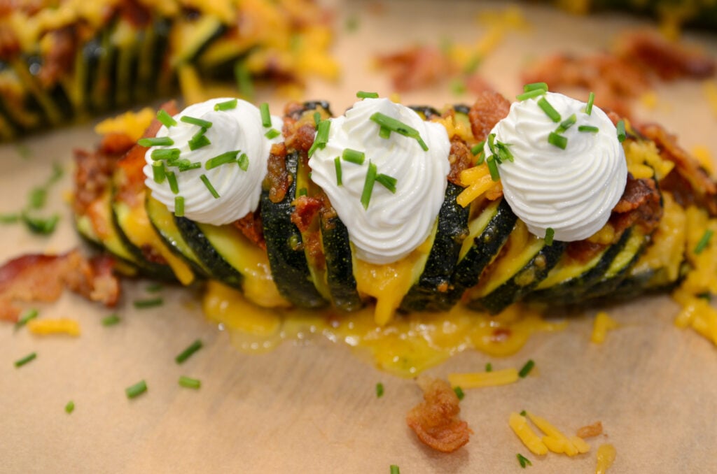 air fryer keto loaded hasselback zucchini