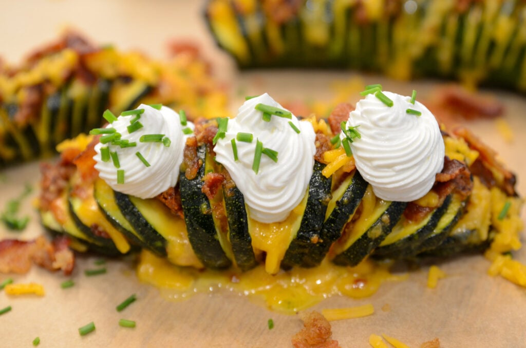 air fryer keto loaded hasselback zucchini