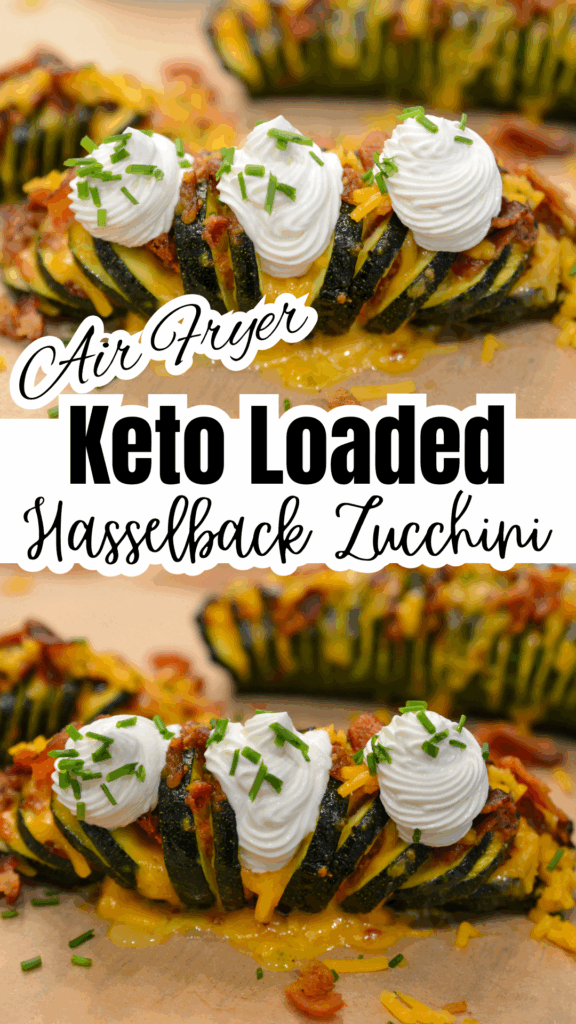 air fryer keto loaded hasselback zucchini long pin