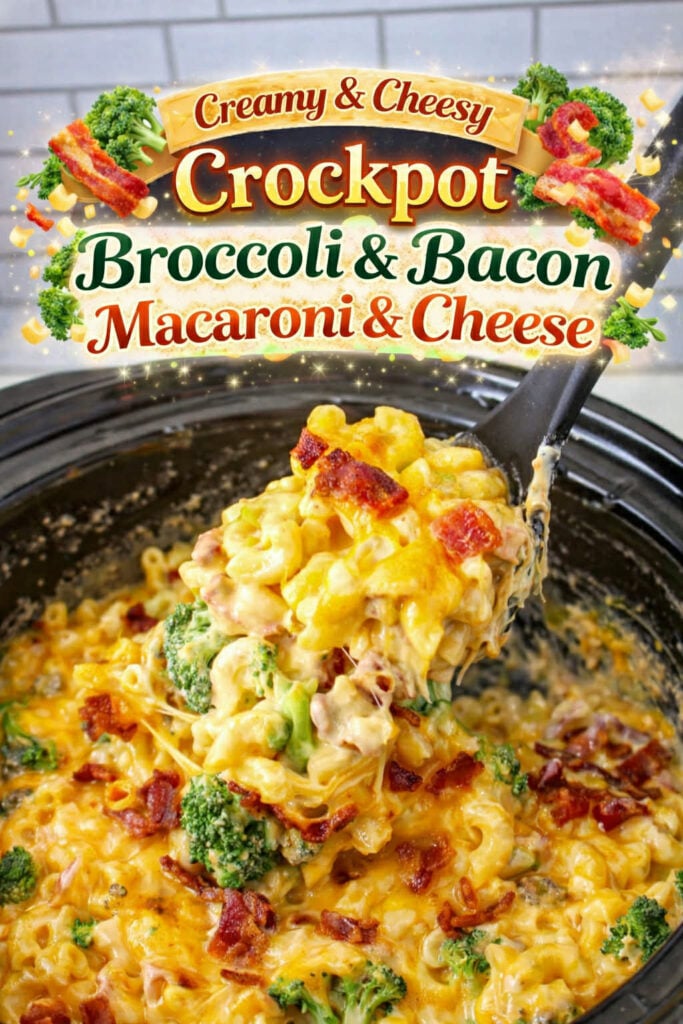 crockpot broccoli and bacon mac and cheese pin new