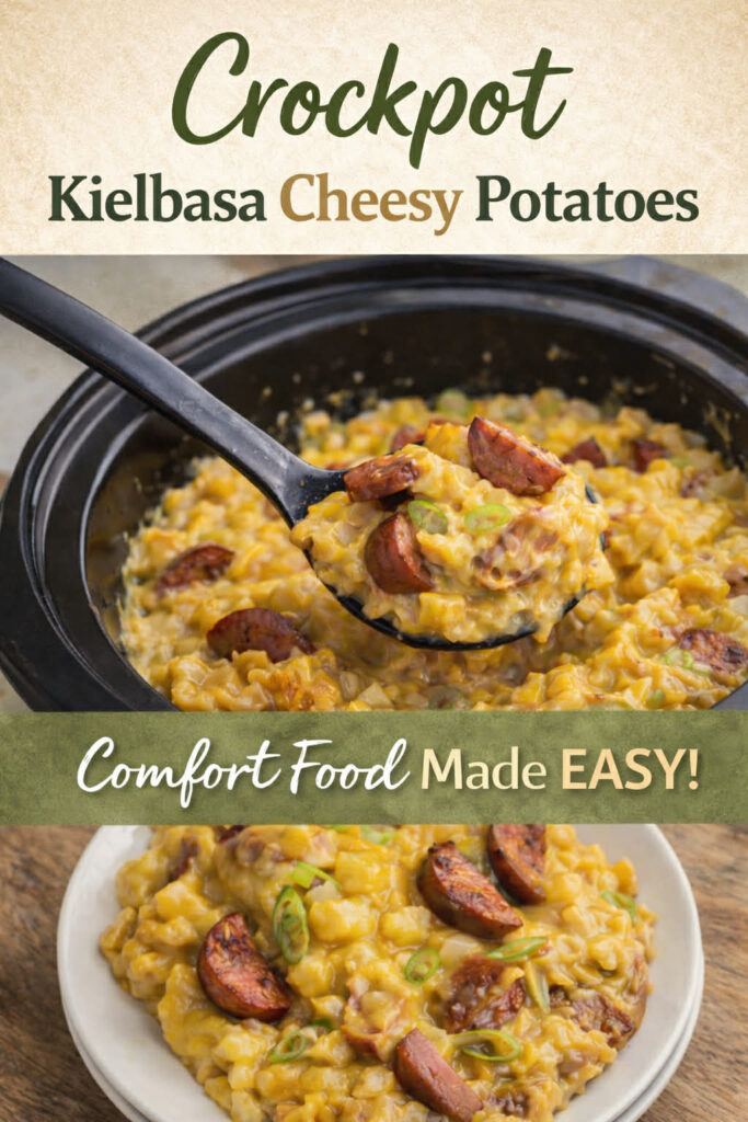 crockpot kielbasa cheesy potatoes pin