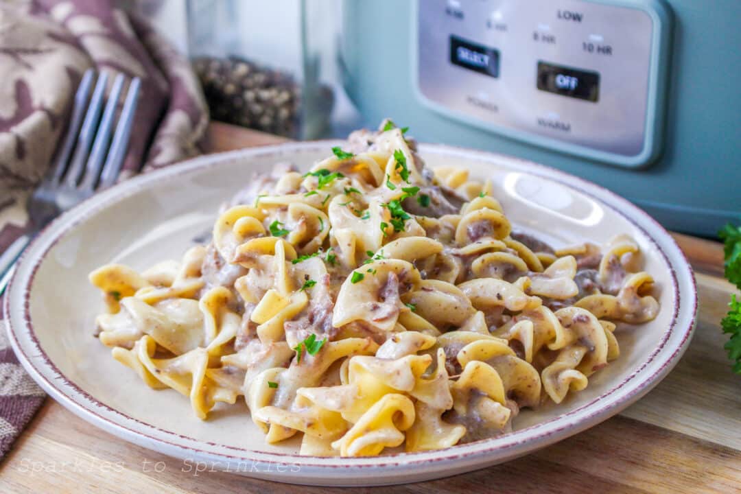 Slow Cooker Beef Stroganoff - Sparkles to Sprinkles