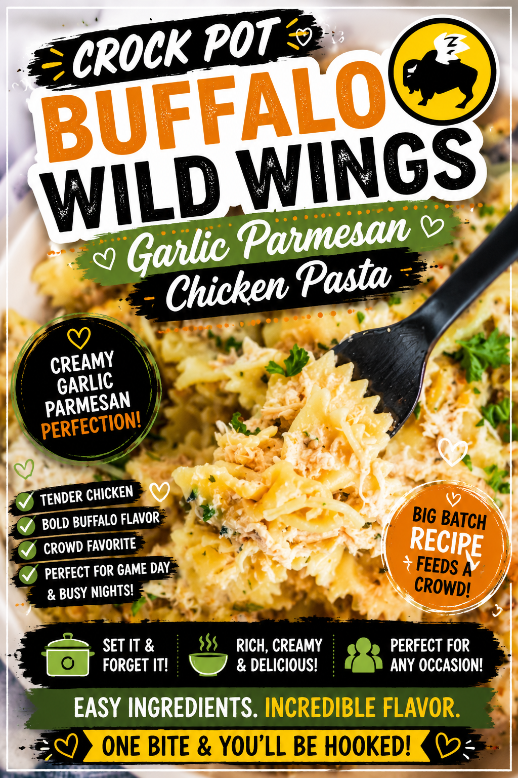 crockpot buffalo wild wings garlic parmesan chicken pasta pin new