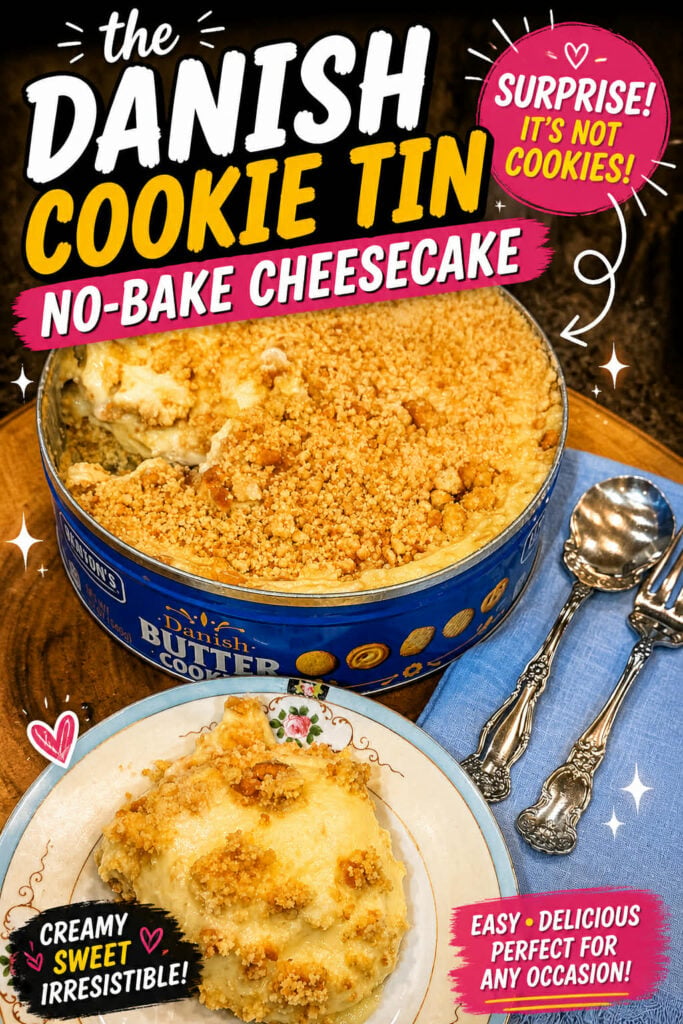 danish cookie tin no bake cheesecake pin