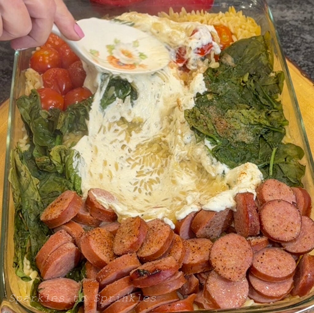 boursin orzo sausage bake