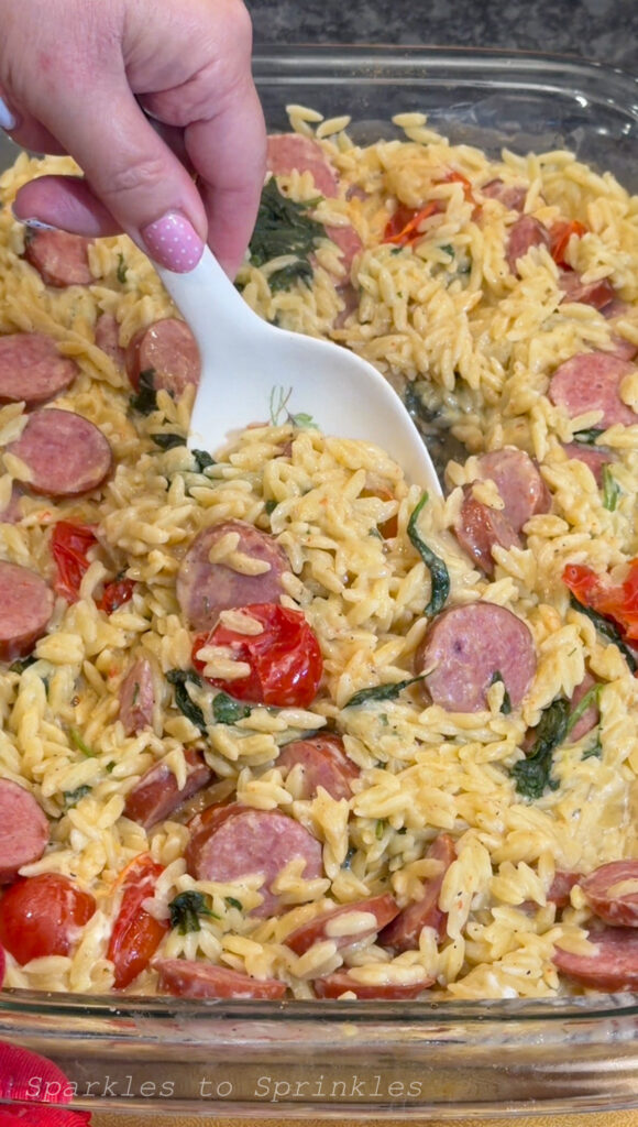 boursin orzo sausage bake