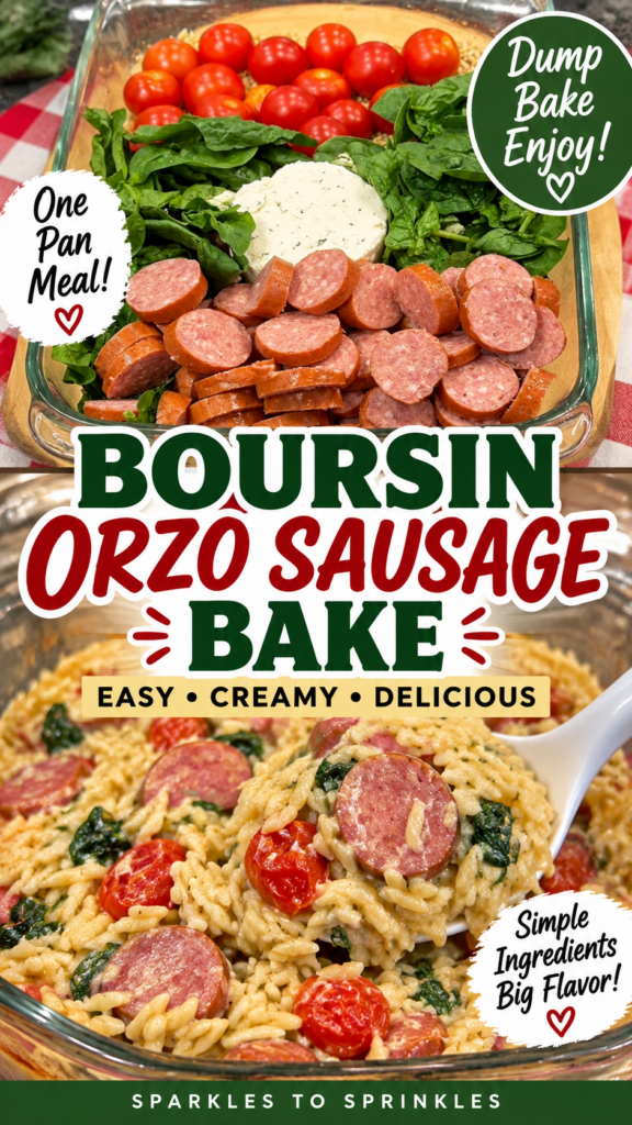 boursin orzo sausage bake pin