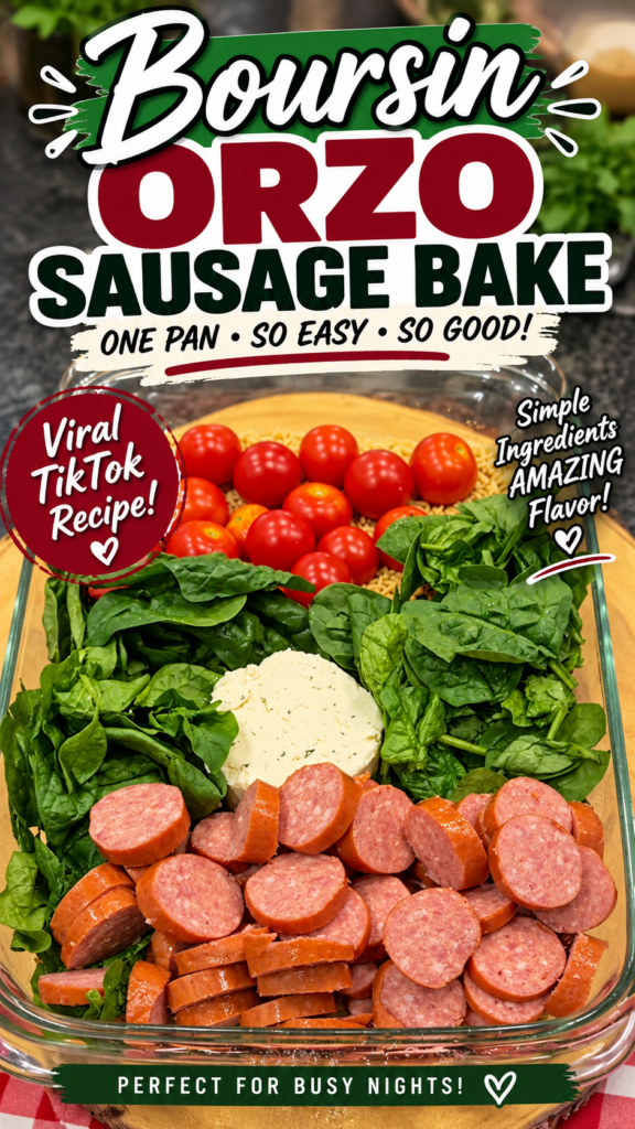 boursin orzo sausage bake pin